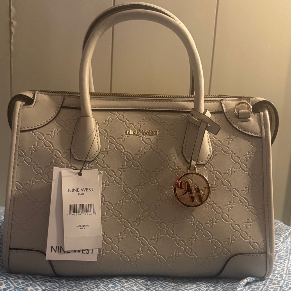 Nine West Taupe Satchel with Gold Accents